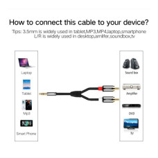 Кабель мультимедійний 3.5mm M to 2xRCA M 5.0m AV116 black Ugreen (10591)