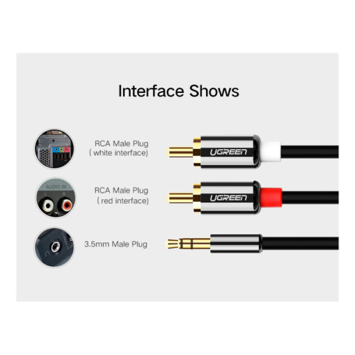 Кабель мультимедійний 3.5mm M to 2xRCA M 5.0m AV116 black Ugreen (10591)