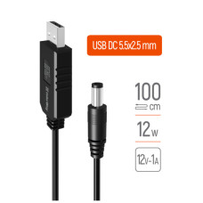 Кабель живлення USB to DC 5.5x2.5mm 12V 1.0m black ColorWay (CW-CBUD067-BK)