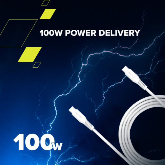 Дата кабель USB-C to USB-C 1.2m CC100SC 100W White Canyon (CNS-CC100SC12W)