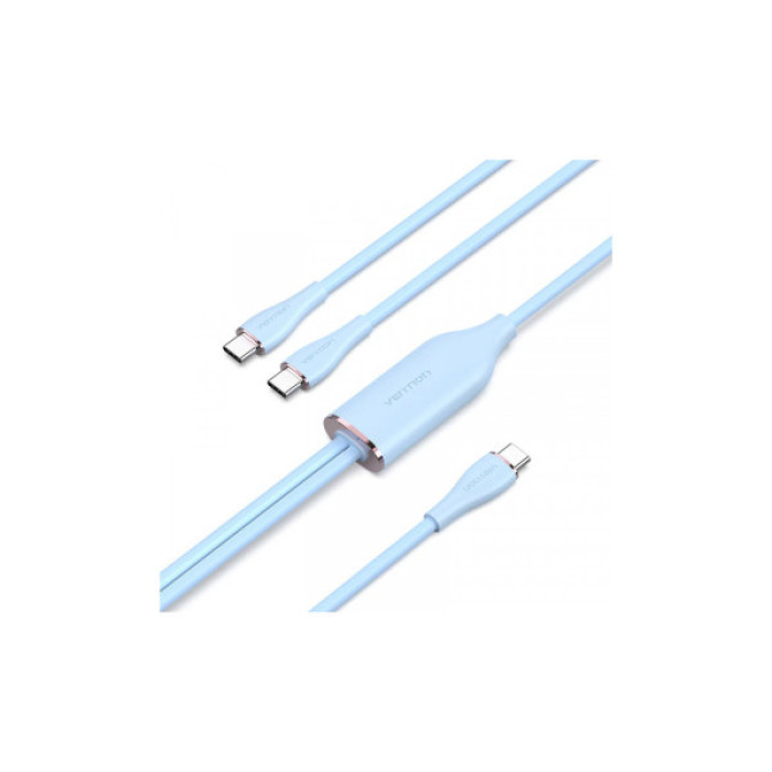Дата кабель USB-C to 2xUSB-C 1.5m 5.0A Silicone Type Blue Vention (CTMSG)