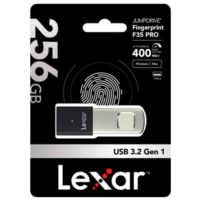 USB флеш накопичувач Lexar 256GB JumpDrive Fingerprint F35 Pro USB 3.2 (LJDF35P256G-RNBNG)