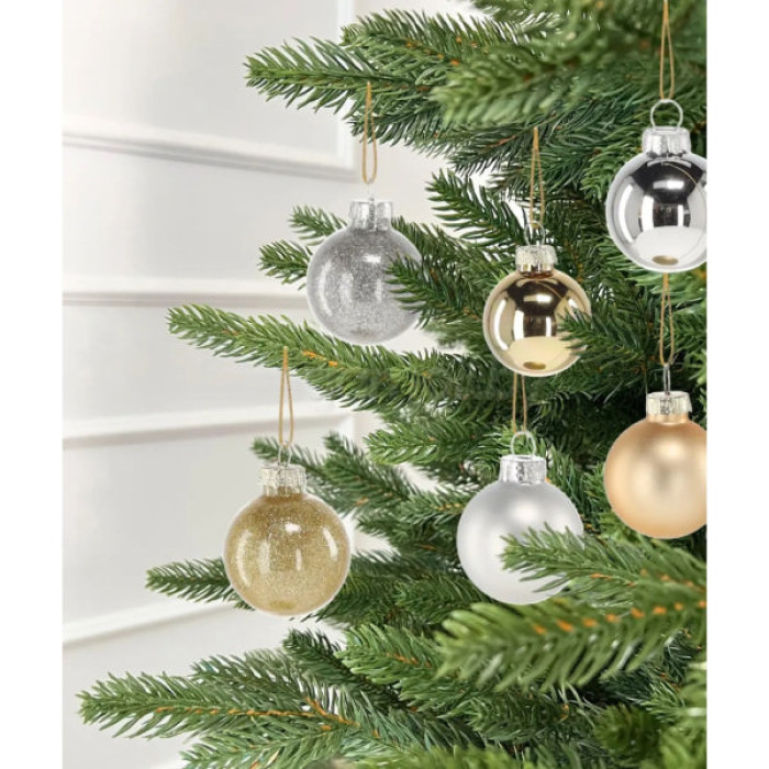 Ялинкова іграшка Chomik скляні кульки 36 шт, 4 см, колір мікс шампань, срібний (5900779882201)