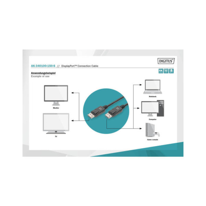 Кабель мультимедійний DisplayPort M to DisplayPort M 15.0m Digitus (AK-340100-150-S)