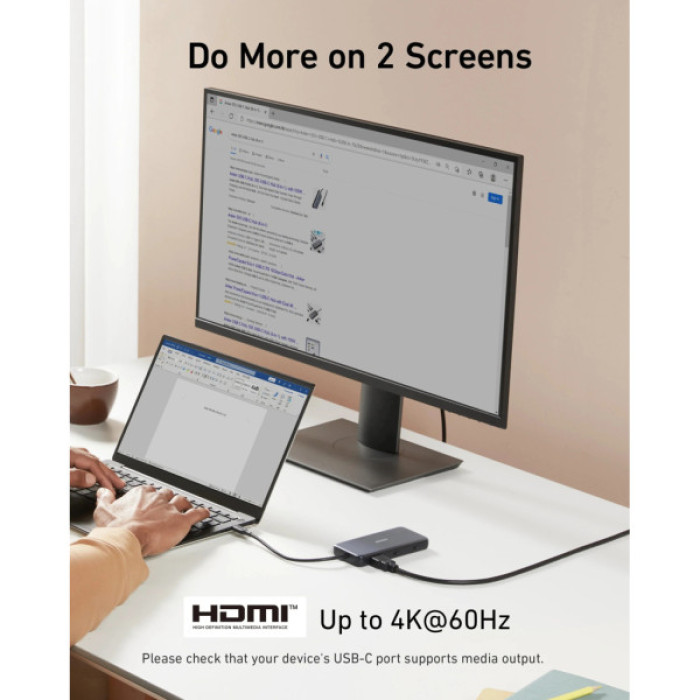 Концентратор USB-C 8-in-1 1xUSB-C PD100W + 1xHDMI + 2xUSB-A + 1xUSB-C 10Gbps + 1xRJ45 + SD black Anker (A83830A2)