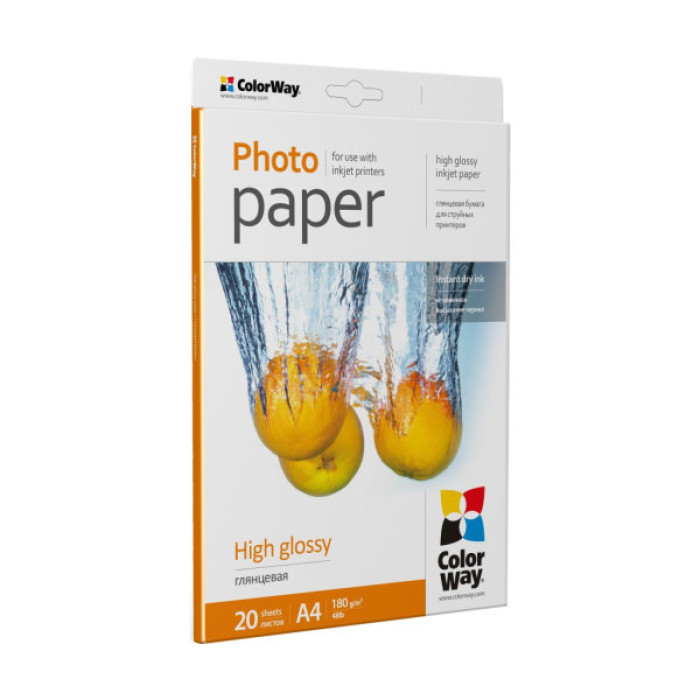 Фотопапір ColorWay A4 180г glossy 20л (PG180020A4)