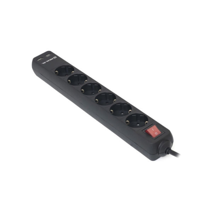 Мережевий фільтр живлення REAL-EL REAL-EL RS-6 PROTECT USB, 5m, black (EL122300018)