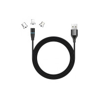 Дата кабель USB 2.0 AM to Lightning + Micro 5P + USB-C 1.0m Magnetic ColorWay (CW-CBUU038-BK)
