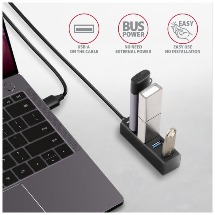 Концентратор AXAGON USB 3.1 to 4xUSB 3.0 1.2m black (HUE-M1AL)