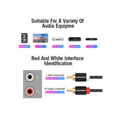 Кабель мультимедійний 2xRCA M to 2xRCA M 1.0m black Vention (VAB-R06-B100)