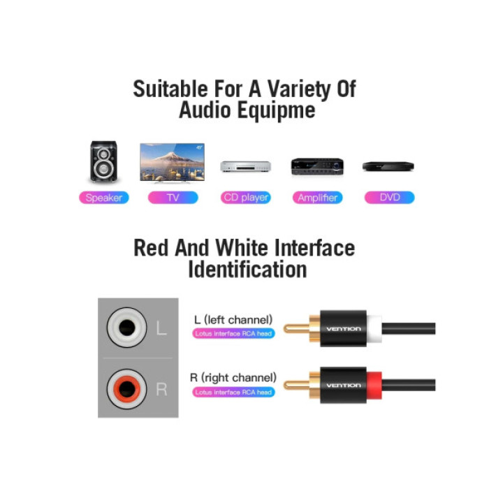 Кабель мультимедійний 2xRCA M to 2xRCA M 1.0m black Vention (VAB-R06-B100)