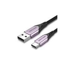 Дата кабель USB 2.0 AM to USB-C 1.5m 3A cotton braided aluminum purple Vention (CODVG)