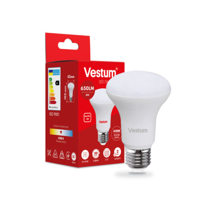 Лампочка Vestum LED R63 8W 4100K 220V E27 (1-VS-1403)