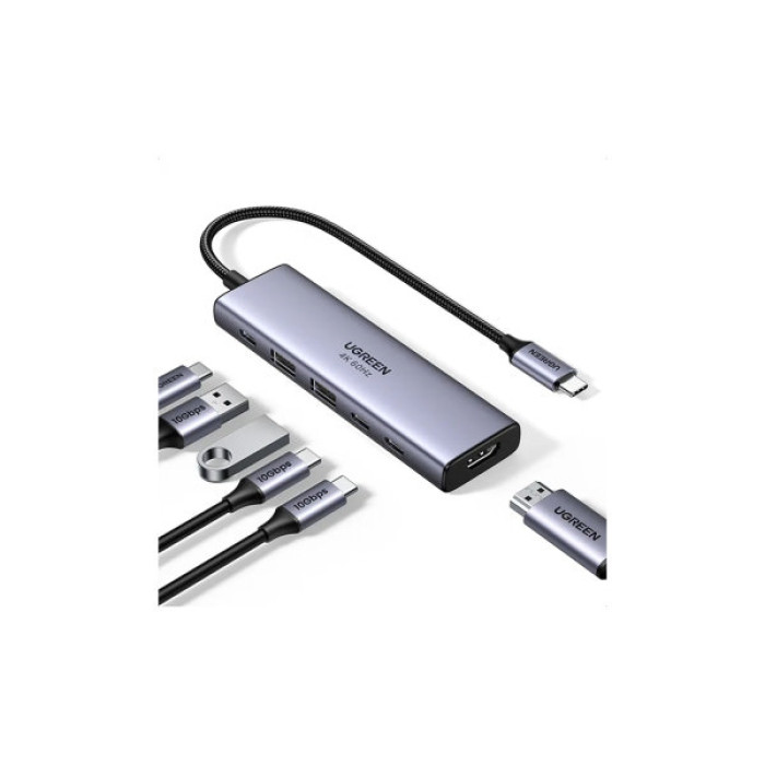 Концентратор Ugreen USB-C to HDMI + 2xUSB 3.2 + 2xUSB-C 3.2 + PD CM511 gray (35999)