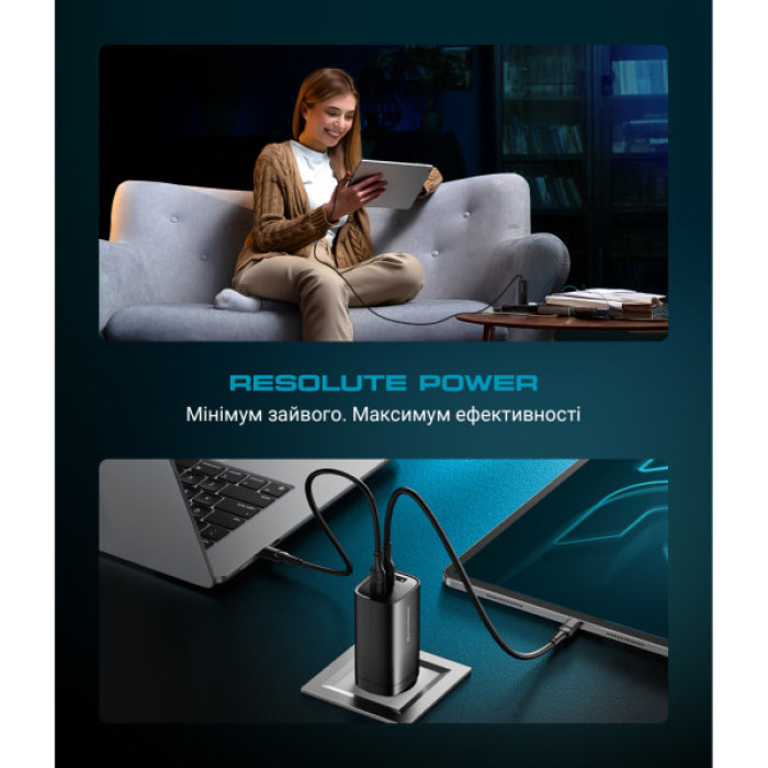 Зарядний пристрій Armorstandart 2xUSB-C + 1xUSB 67W GaN black (ARM88384)