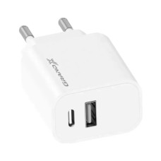 Зарядний пристрій Grand-X 1xUSB-C + 1xUSB 21W OCP white (CH-21W)