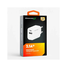 Зарядний пристрій Grand-X 1xUSB-C + 1xUSB 21W OCP white (CH-21W)