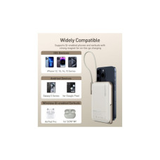 Батарея універсальна Choetech Magnetic Wireless 10000mAh 20W, PD, Qi-15W, USB-C In/Out, buid-in cabel, White (B735-CCWH)