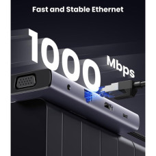 Концентратор Ugreen USB3.1 Type-C to HDMI/VGA/USB 3.0х3/RJ45/SD/TF/PD/35мм TRRS 100W 10-in-1 (15601)