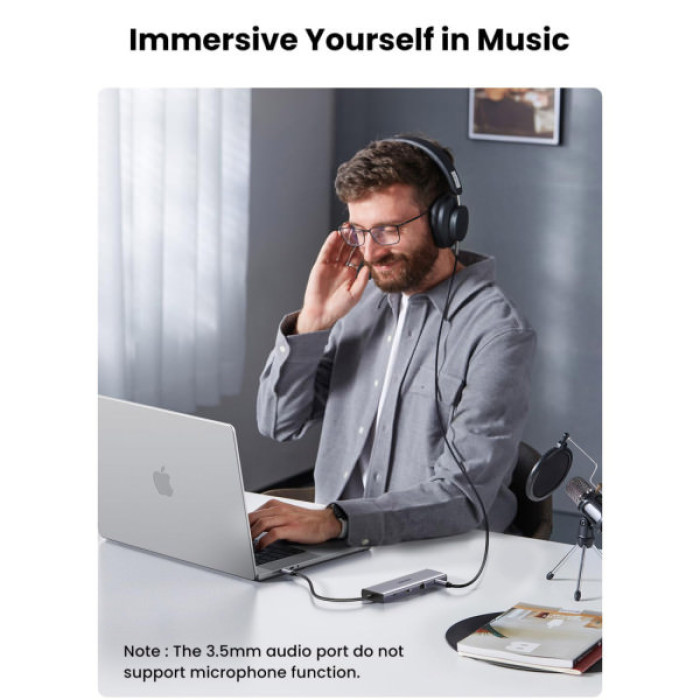 Концентратор Ugreen USB3.1 Type-C to HDMI/VGA/USB 3.0х3/RJ45/SD/TF/PD/35мм TRRS 100W 10-in-1 (15601)