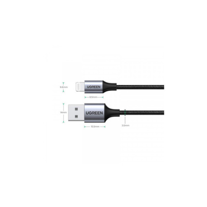 Дата кабель USB 2.0 AM to Lightning 1.0m 2.4A US199 black UGREEN (60156)