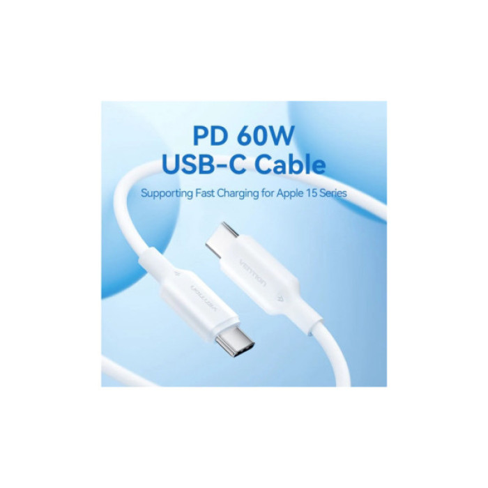 Дата кабель USB-C to USB-C 1.0m 60W white Vention (TRCWF)