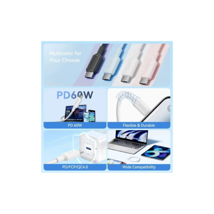 Дата кабель USB-C to USB-C 1.0m 3A black Vention (TRCBF)