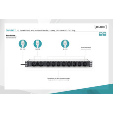 Силовий блок 19" 1U w/PDU 8xC13, 2xC19, 16A, 250V, вилка C20 Digitus (DN-95427)