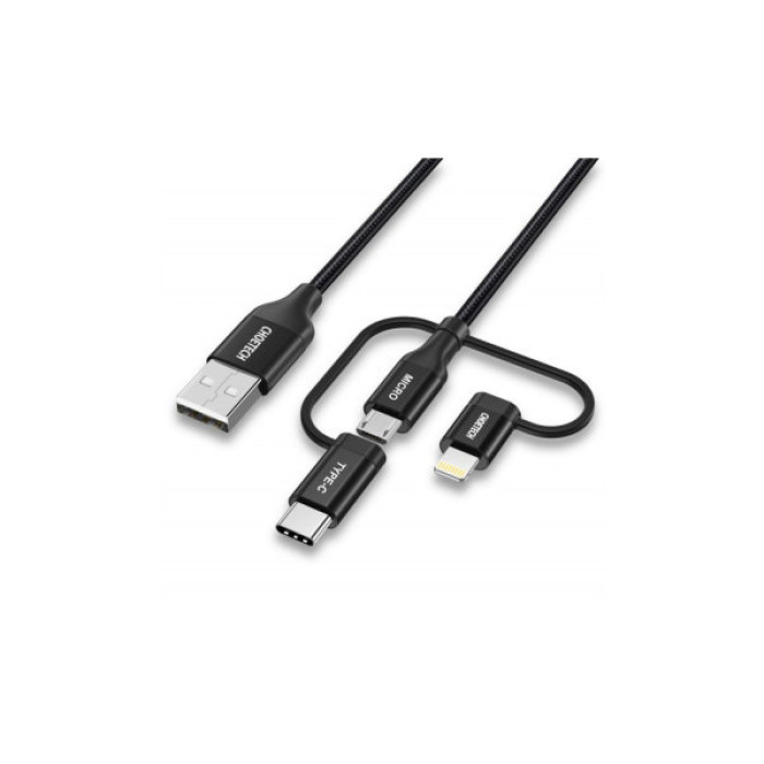 Дата кабель USB 2.0 AM to Lightning + Micro 5P + USB-C 1.2m MFI Choetech (IP0030-BK)