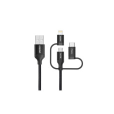 Дата кабель USB 2.0 AM to Lightning + Micro 5P + USB-C 1.2m MFI Choetech (IP0030-BK)