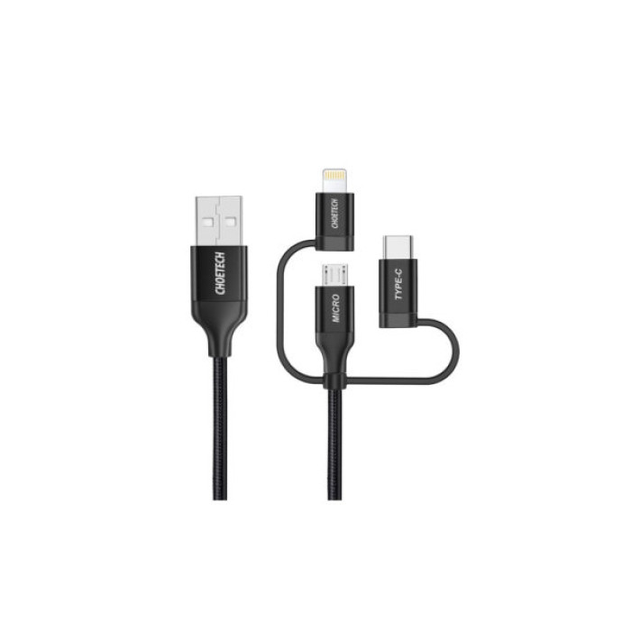 Дата кабель USB 2.0 AM to Lightning + Micro 5P + USB-C 1.2m MFI Choetech (IP0030-BK)