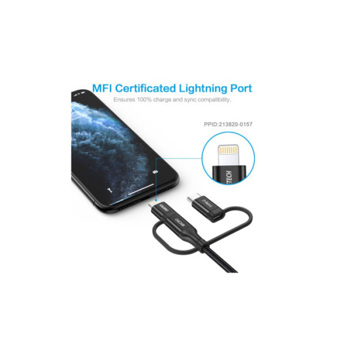 Дата кабель USB 2.0 AM to Lightning + Micro 5P + USB-C 1.2m MFI Choetech (IP0030-BK)