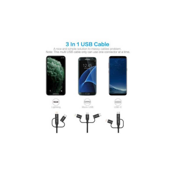 Дата кабель USB 2.0 AM to Lightning + Micro 5P + USB-C 1.2m MFI Choetech (IP0030-BK)