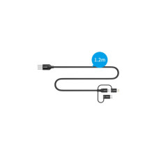 Дата кабель USB 2.0 AM to Lightning + Micro 5P + USB-C 1.2m MFI Choetech (IP0030-BK)