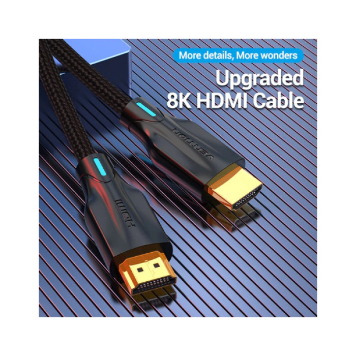 Кабель мультимедійний HDMI M to HDMI M 1.5m 8K60Hz cotton braided black Vention (AAUBG)