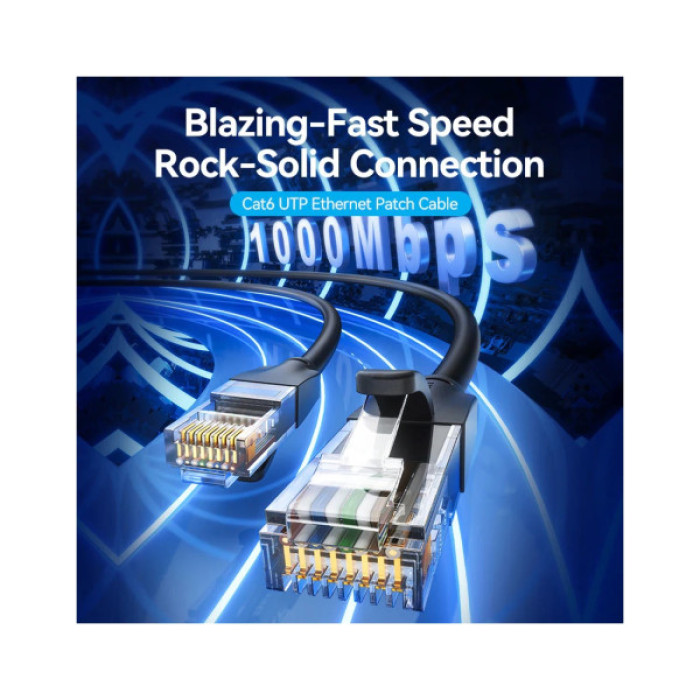 Патч-корд 8м, UTP cat 6 RJ-45 black Vention (IBEBK)