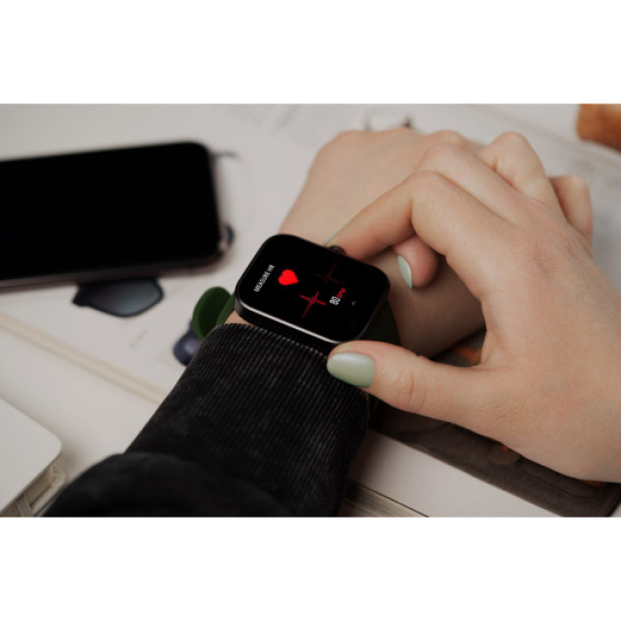 Смарт-годинник 2E Alpha SQ Music Edition 46mm Black-Green + ремінець сірий (2E-CWW40BKGN-WS)