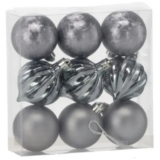 Ялинкова іграшка Chomik пластикові кульки 9 шт, 6 см, сірі (5900779877320_1)