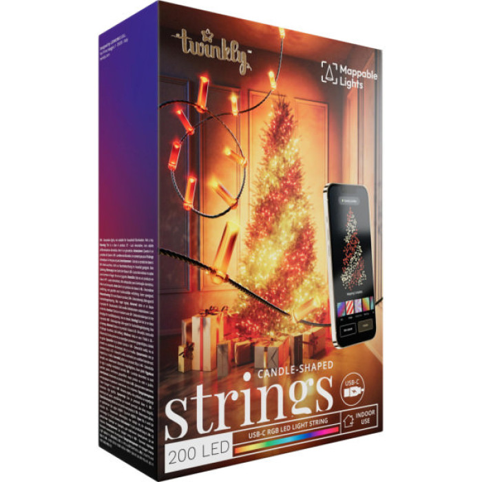 Гірлянда Twinkly Smart LED Strings USB 200 Candle-shaped RGB LEDs, Green Wire, USB-C 12м (TWKC200RGB-G)