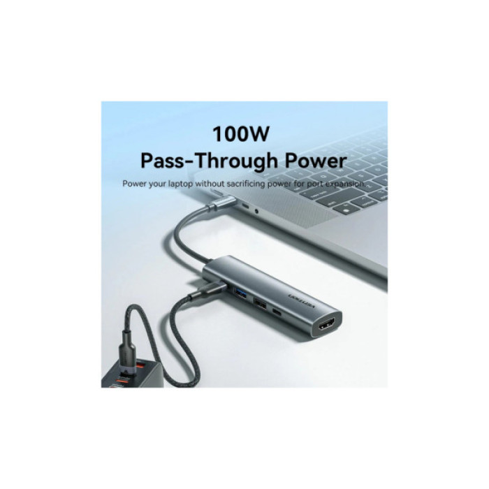 Концентратор Vention USB-C 5-in-1 HDMI + USB 3.0 + USB 2.0 + USB-C 2.0 + PD 100W (TGLHB)