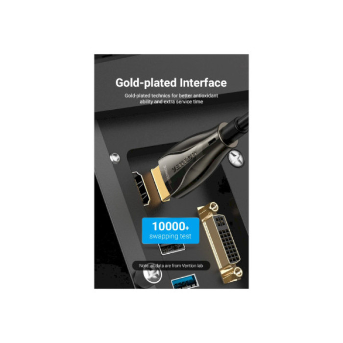 Кабель мультимедійний HDMI to HDMI 20.0m V2.0 Optical 4K 60Hz 18Gbps Dolby 7.1 PVC Black Zinc Alloy VENTION (ALABQ)