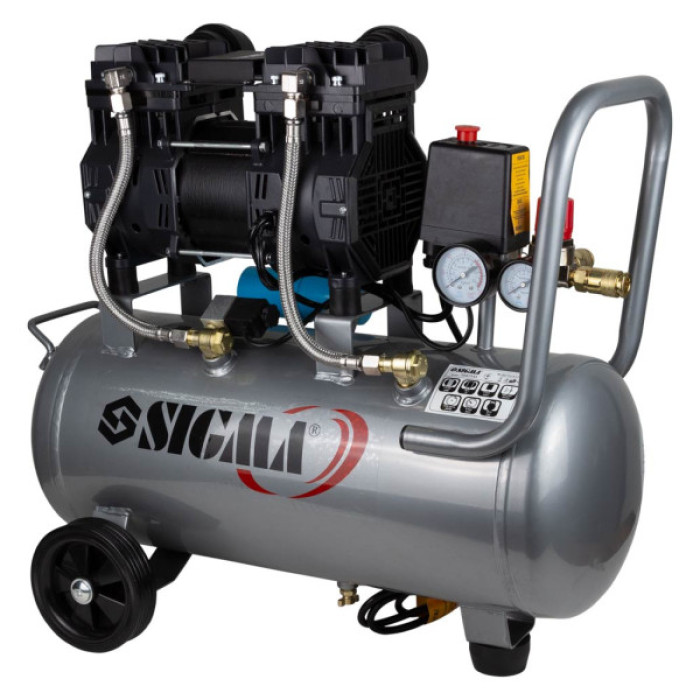 Компресор Sigma двоциліндровий безмасляний 1.5кВт 209л/хв 8бар 30л (7042541)