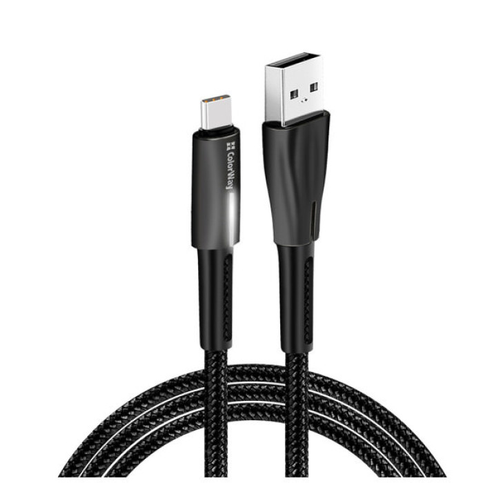 Дата кабель USB 2.0 AM to USB-C 1.0m zinc alloy + led black ColorWay (CW-CBUC035-BK)