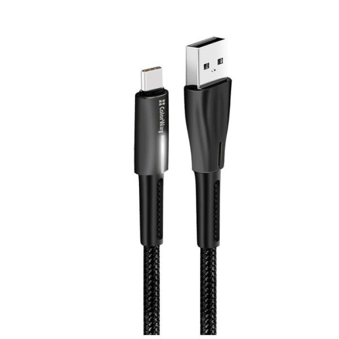 Дата кабель USB 2.0 AM to USB-C 1.0m zinc alloy + led black ColorWay (CW-CBUC035-BK)