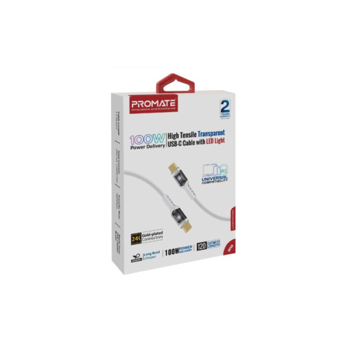 Дата кабель USB-C to USB-C 1.2m Promate (lucidline-cc120.white)