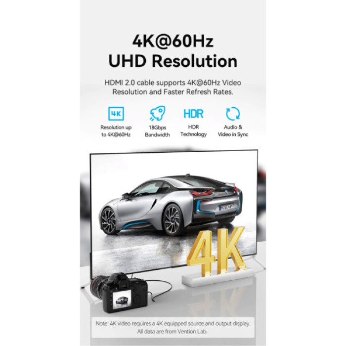 Кабель мультимедійний HDMI M to HDMI micro M 3.0m V2.0 4K 60Hz VENTION (AGIBI)
