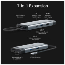 Концентратор TP-Link USB-C 7-in-1 3xUSB + HDMI + SD/TF + USB-C PD100W (UH7021C)
