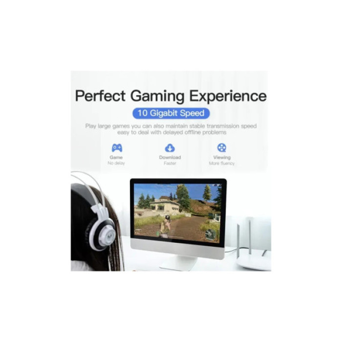 Патч-корд 3м, FTP cat 7 RJ-45 black Vention (ICABI)