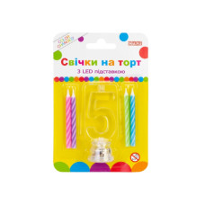 Свічка Maxi 4 шт. на торт з LED підставкою "5", що світиться (MX701007-5)