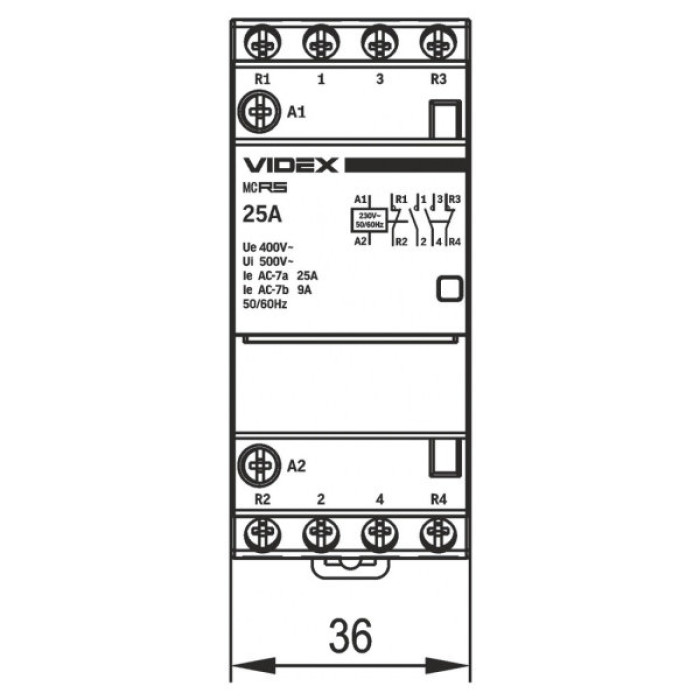 Контактор Videx 4п 25А 2НВ 2НЗ VF-RS-MC2O2C-25 RESIST